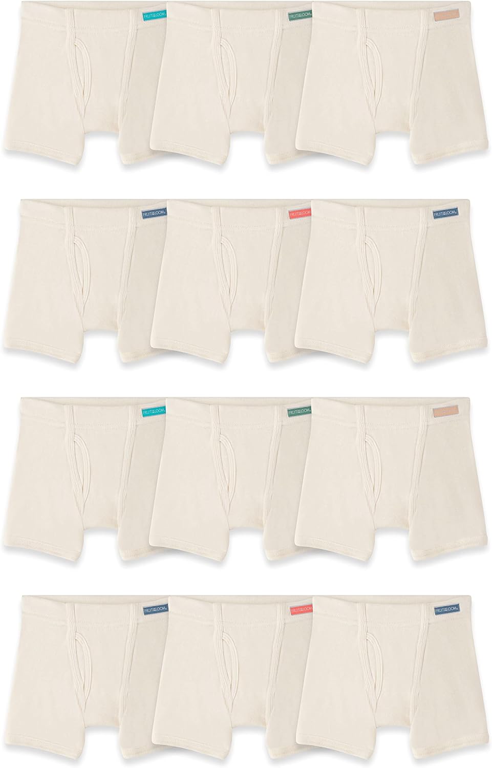 Fruit of the Loom Boys' 12 Pack Natural Cotton Boxer Briefs, Undyed and Unbleached