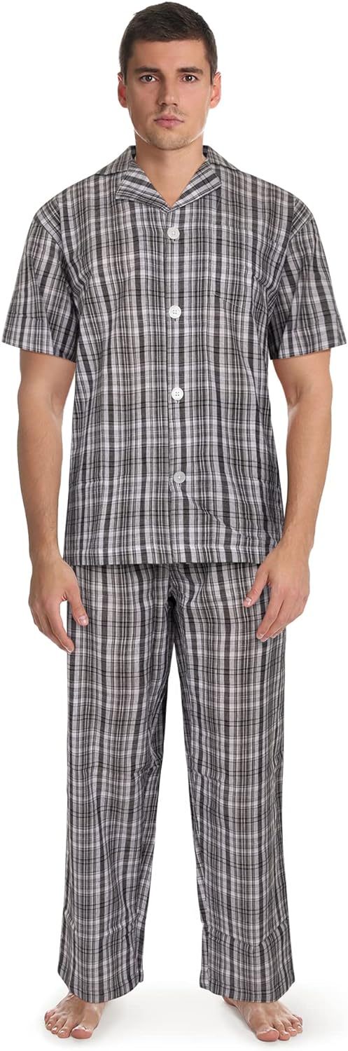 Fruit of the Loom Men' Broadcloth Short Sleeve Top and Long Pants Pajama Set