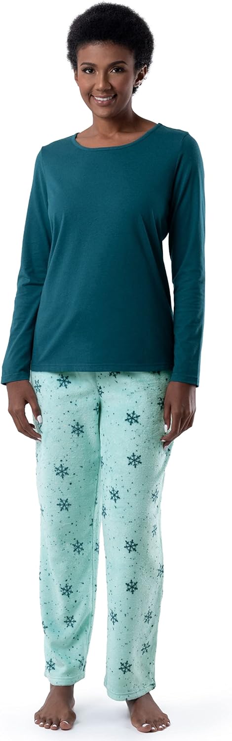 Fruit of the Loom Women' Sueded Jersey Crew Top and Fleece Pant Sleep Set