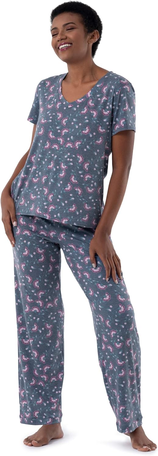 Fruit of the Loom Women' Short Sleeve Tee and Pant 2 Piece Sleep Pajama Set