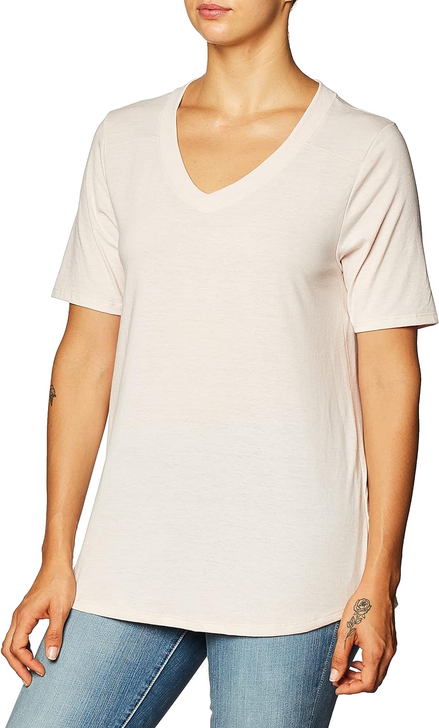 Fruit of the Loom Women' Essentials All Day Elbow Length V-Neck T-Shirt