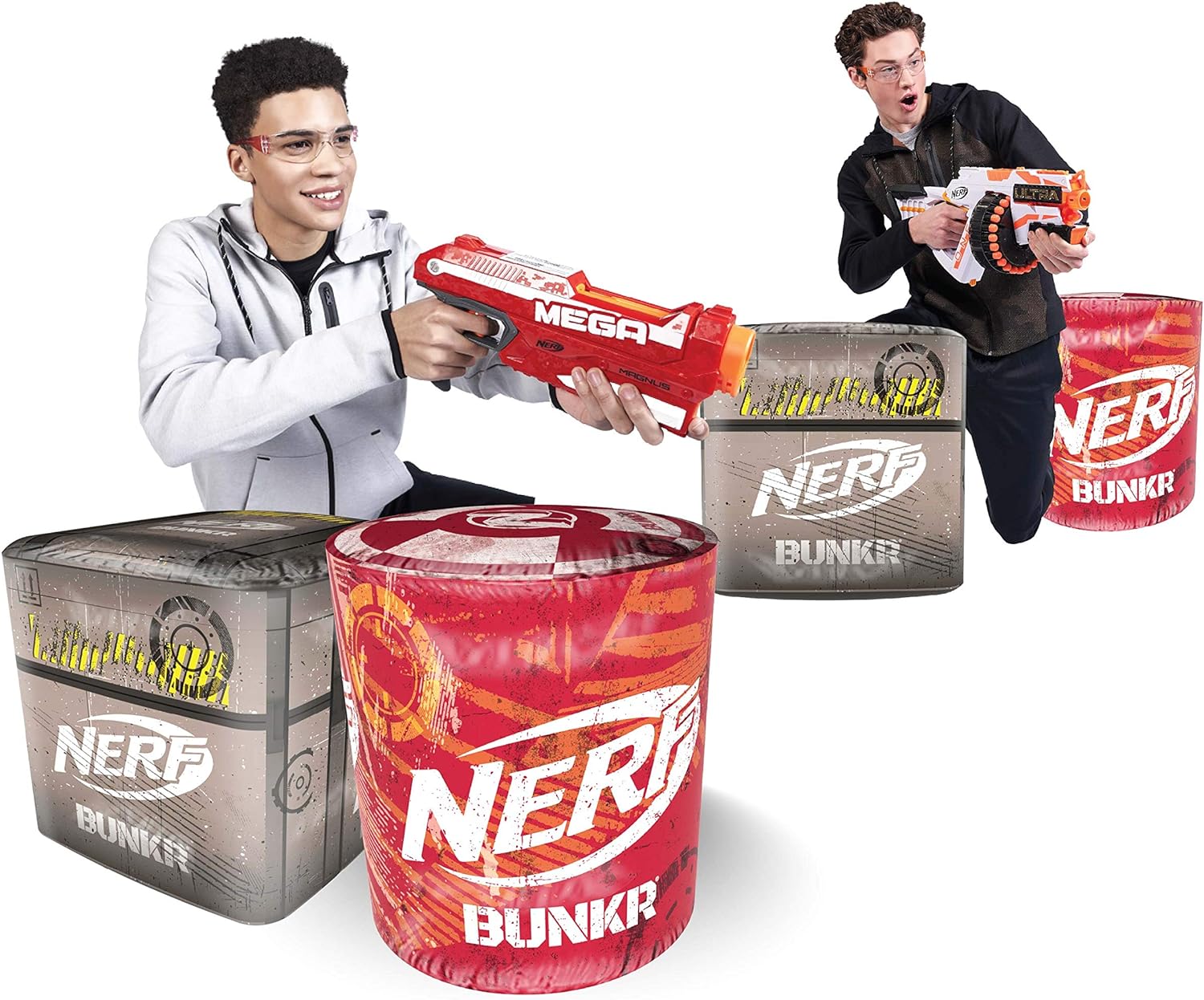 Durable nerf inflatable stackers. Great for a nerf battle. Can be used to hide behind for smaller children or can be stacked. We used for a birthday party and kids had a blast. Definitely recommend.