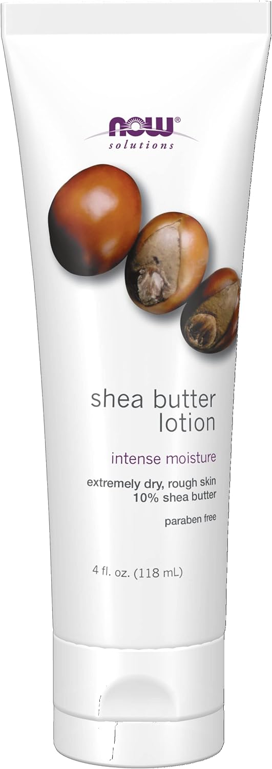 NOW Solutions, Shea Butter Lotion, Intense Moisture for Extremely Dry Rough Skin, 4-Ounce