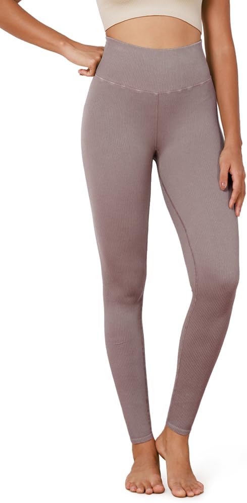 ODODOS Seamless Leggings for Women High Waisted Tummy Control Acid Washed Ribbed Workout Gym Yoga Pants