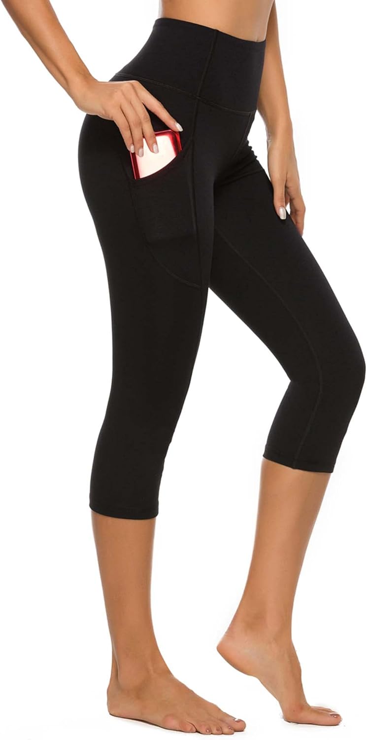 Stelle Women' Capri Yoga Pants with Pockets Essential High Waisted Legging for Workout