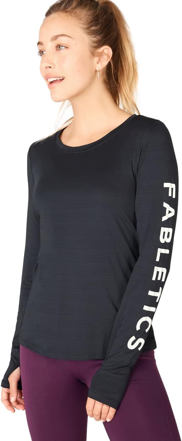 Fabletics Women' Eco-Conscious Graphic Long-Sleeve Tee, Workout, Performance, Crew Neck, Relaxed T-Shirt, SculptKnit