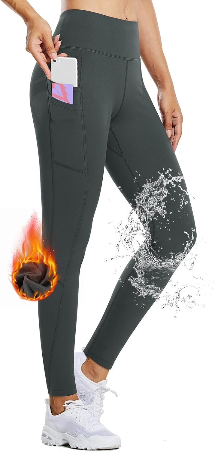 BALEAF Women' Fleece Lined Leggings Water Resistant Thermal Winter Warm Tights High Waisted with Pockets Running Gear