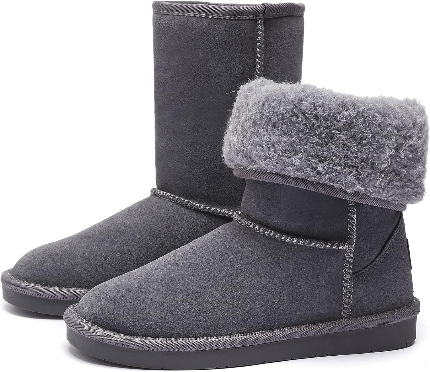 Adokoo Women' Winter Snow Boots Warm Cow Suede Leather Mid Calf Boots Ankle Booties