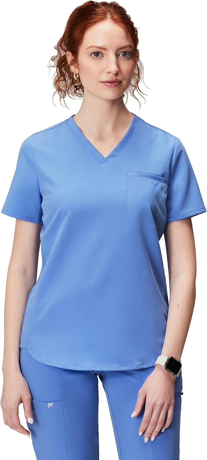 Fabletics Women' Vital 1-Pocket Scrub Top - MotionTech, Wrinkle-Resist, Chest Pocket, Anti-Shrink, Semi-Slim Fit