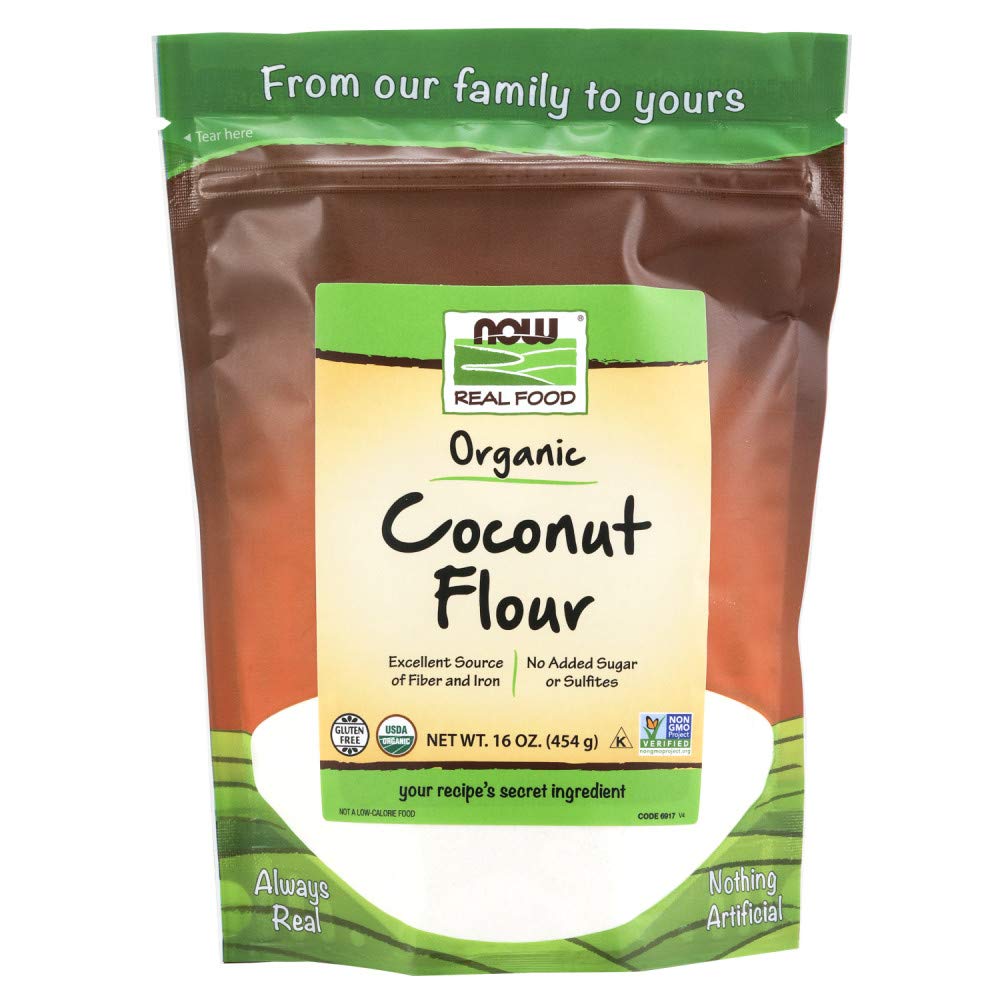 NOW Foods, Organic Coconut Flour, Unsweetened, Excelent Source of Fiber, No Added Sulfites, Certified Non-GMO, 16-Ounce (Packaging May Vary)