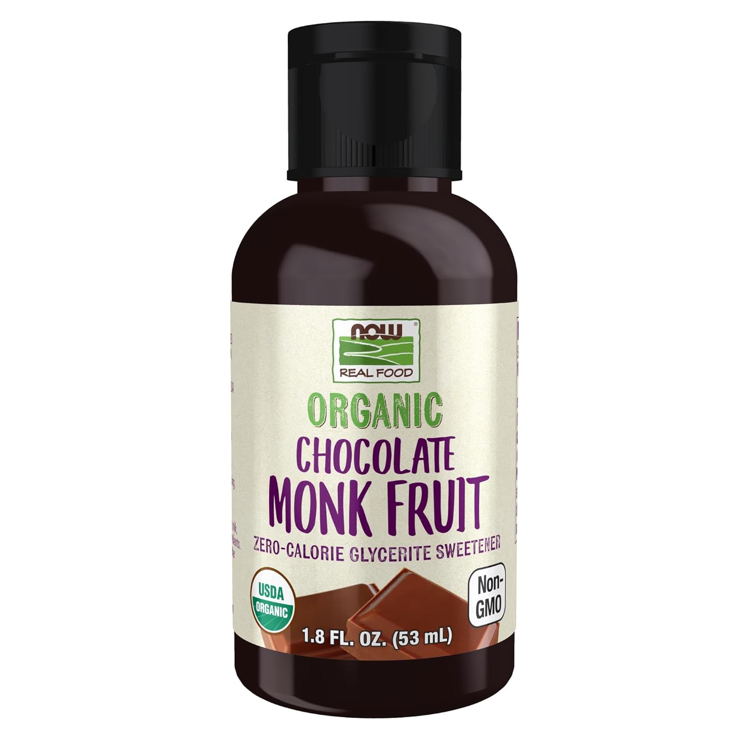 NOW Foods, Organic Liquid Monk Fruit, Chocolate, Zero-Calorie Sweetener, 1.8-Ounce