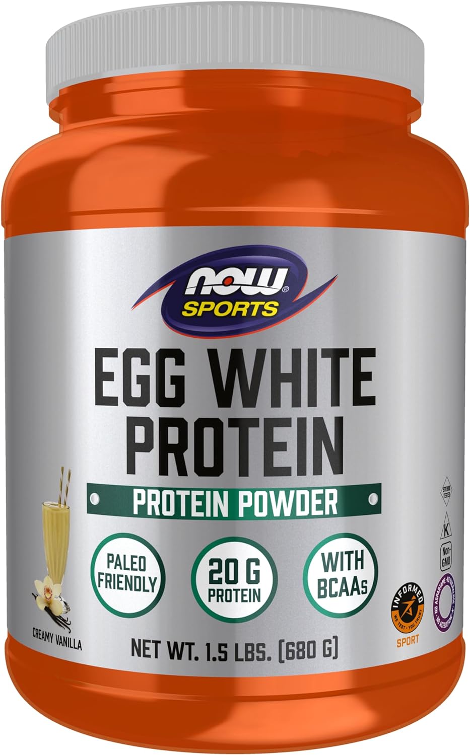 NOW Sports Nutrition, Egg White Protein, 20 G With BCAAs, Creamy Vanilla Powder, 1.5-Pound