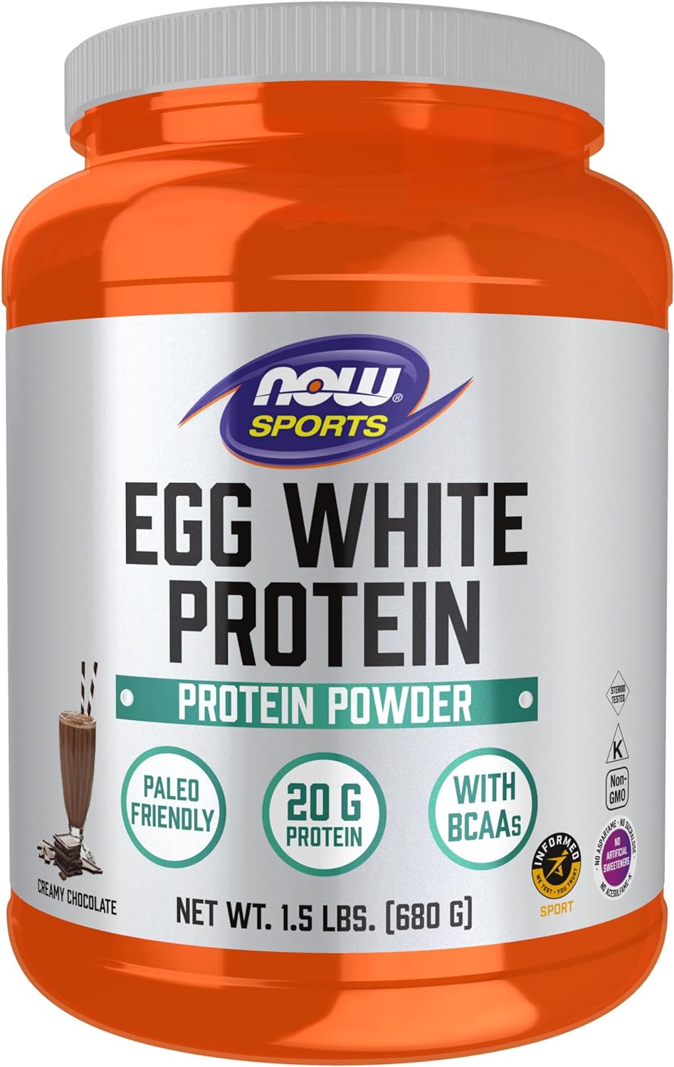 NOW Sports Nutrition, Egg White Protein, 20 g With BCAAs, Creamy Chocolate Powder, 1.5-Pound