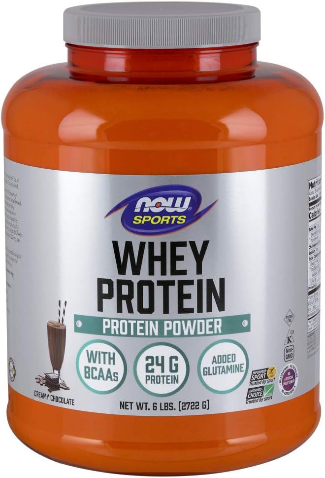 NOW Sports Nutrition, Whey Protein, 24 g With BCAAs, Creamy Chocolate Powder, 6-Pound