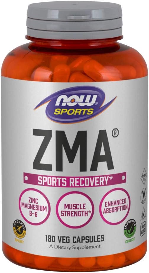 NOW Sports Nutrition, ZMA (Zinc, Magnesium and Vitamin B-6), Enhanced Absorption, Sports Recovery*, 180 Capsules