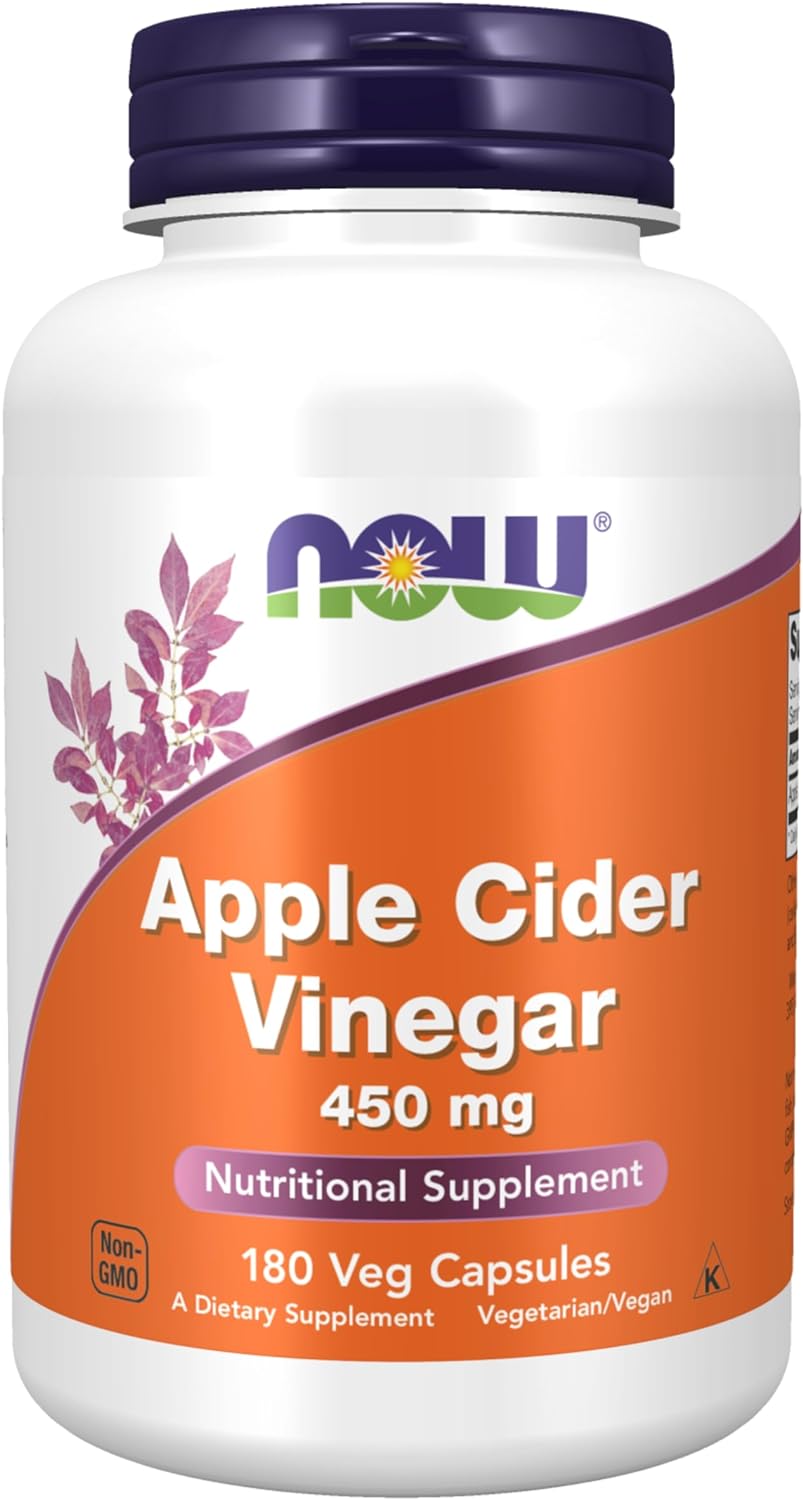 NOW Supplements, Apple Cider Vinegar 450 mg, Derived from Fermentation of Sweet Apple Cider, 180 Veg Capsules