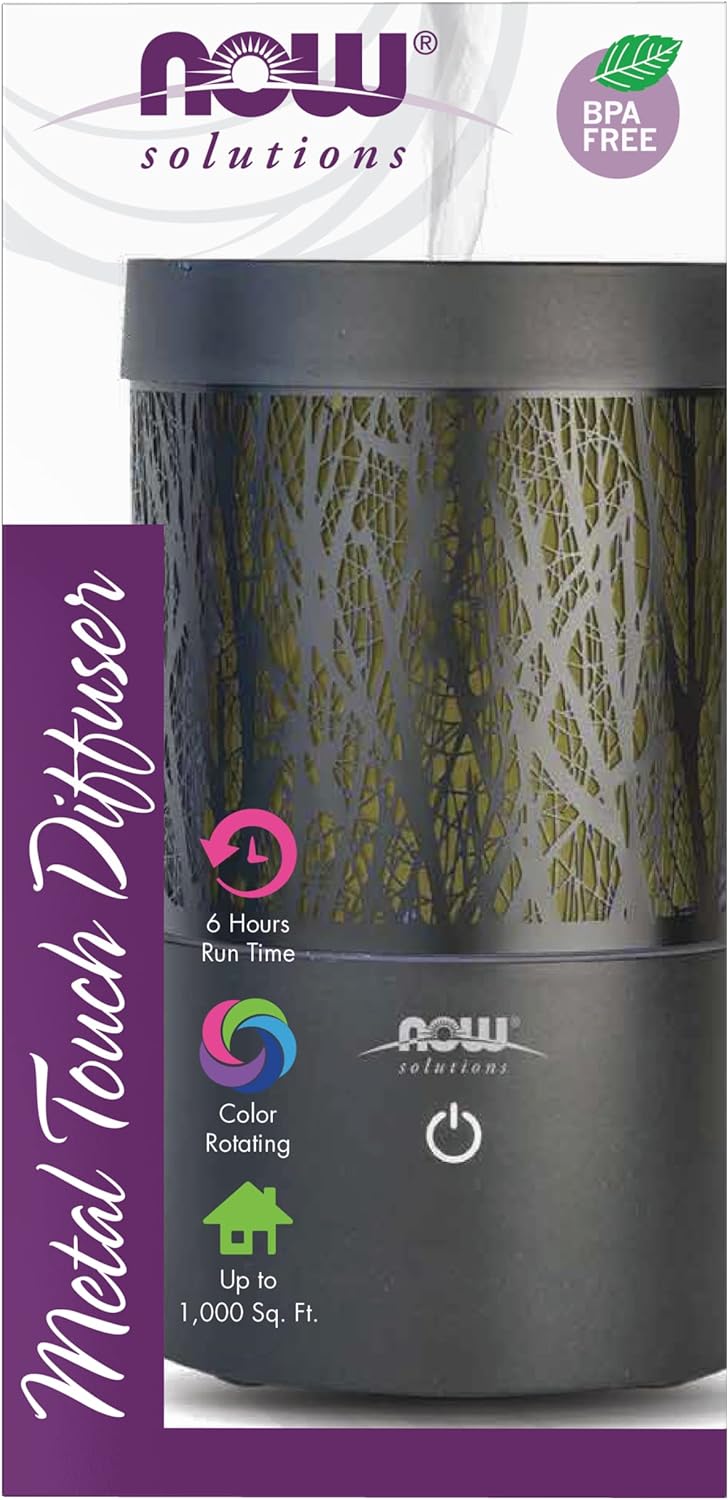 NOW Essential Oils, Metal Touch Ultrasonic Aromatherapy Oil Diffuser, Extremely Quiet and Heat Free, Color Changing LED