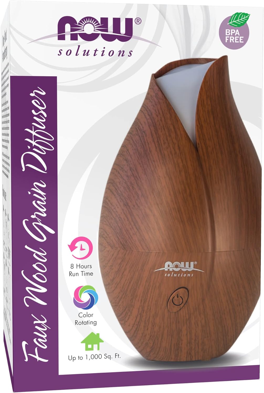 NOW Essential Oils, Ultrasonic Faux Wood Aromatherapy Oil Diffuser, Contemporary Design, Extremely Quiet Heat Free, Color Changing LED Diffuser