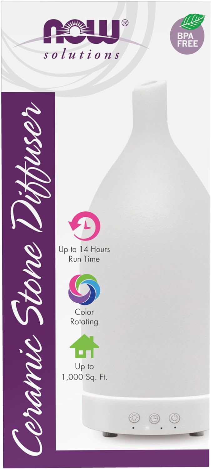 NOW Essential Oils, Ultrasonic Ceramic Stone Oil Diffuser, Extremely Quiet, Easy To Clean