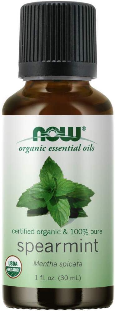 NOW Essential Oils, Organic Spearmint Oil, Stimulating Aromatherapy Scent, Steam Distilled, 100% Pure, Vegan, Child Resistant Cap, 1-Ounce