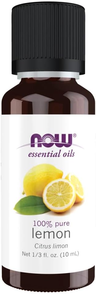 NOW Essential Oils, Lemon Oil, Cheerful Aromatherapy Scent, Cold Pressed, 100% Pure, Vegan, Child Resistant Cap, 1-Ounce