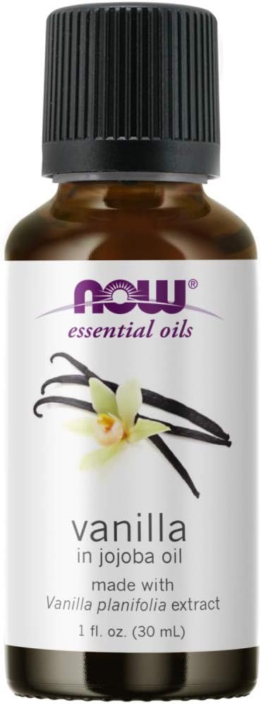 NOW Essential Oils, Vanilla Oil, Blend of Pure Vanilla Bean Extract in Pure Jojoba Oil, Sweet Aromatherapy Scent, Vegan, Child Resistant Cap, 1-Ounce