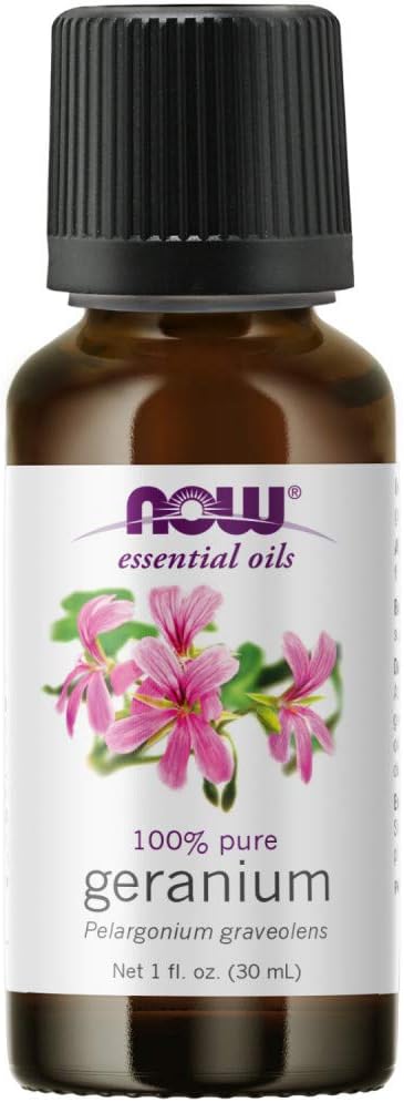 NOW Essential Oils, Geranium Oil, Soothing Aromatherapy Scent, Steam Distilled, 100% Pure, Vegan, Child Resistant Cap, 1-Ounce