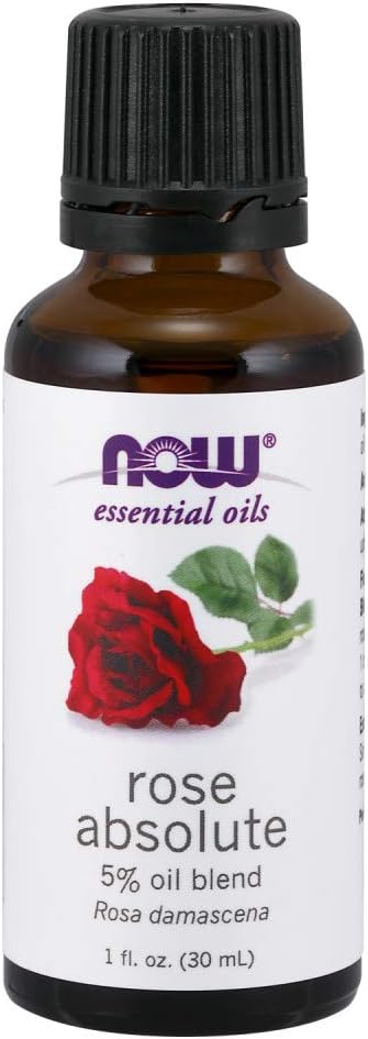 NOW Essential Oils, Rose Absolute, 5% Blend of Pure Rose Absolute Oil in Pure Jojoba Oil, Romantic Aromatherapy Scent, Vegan, Child Resistant Cap, 1-Ounce