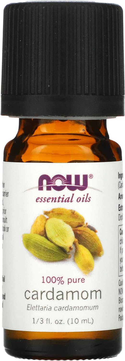 NOW Essential Oils, Cardamom Oil, Spicy and Warm Aromatherapy Scent, 100% Pure, Steam Distilled Child Resistant Cap, 10 mL