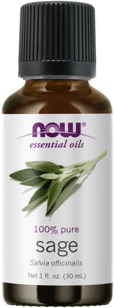 NOW Essential Oils, Sage Oil, Normalizing Aromatherapy Scent, Steam Distilled, 100% Pure, Vegan, Child Resistant Cap, 1-Ounce