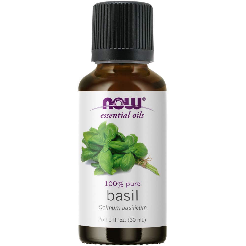 NOW Essential Oils, Basil Oil, Energizing Aromatherapy Scent, Stream Distilled, 100% Pure, Vegan, Child Resistant Cap, 1-Ounce