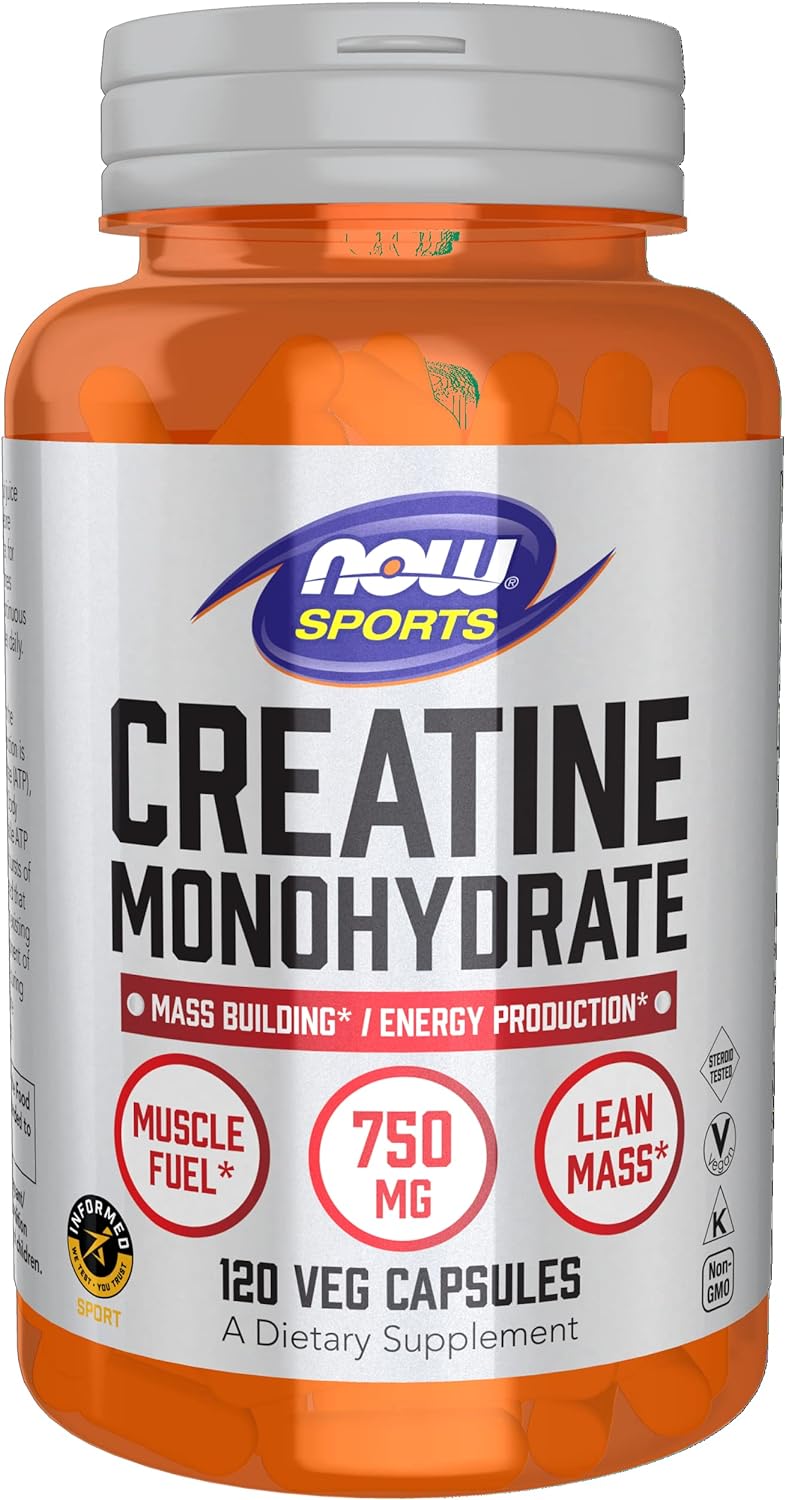 NOW Sports Nutrition, Creatine Monohydrate 750 mg, Mass Building*/Energy Production*, 120 Veg Capsules