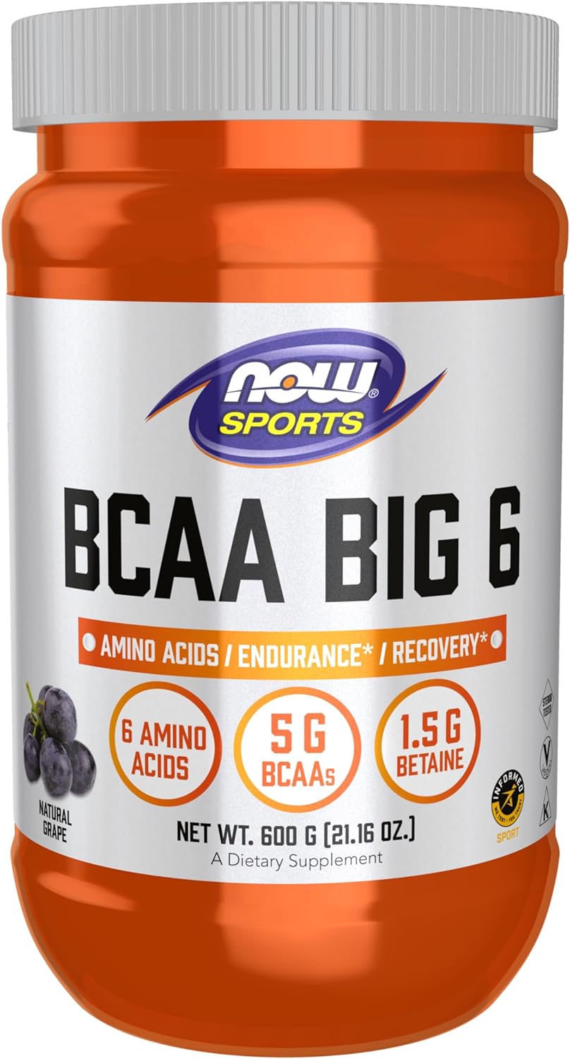 NOW Sports Nutrition, BCAA (Branched Chain Amino Acids) Big 6, Grape Flavor, 600 Grams