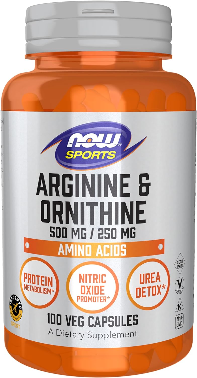 NOW Sports Nutrition, Arginine & Ornithine 500/250 mg, Amino Acids, 100 Veg Capsules