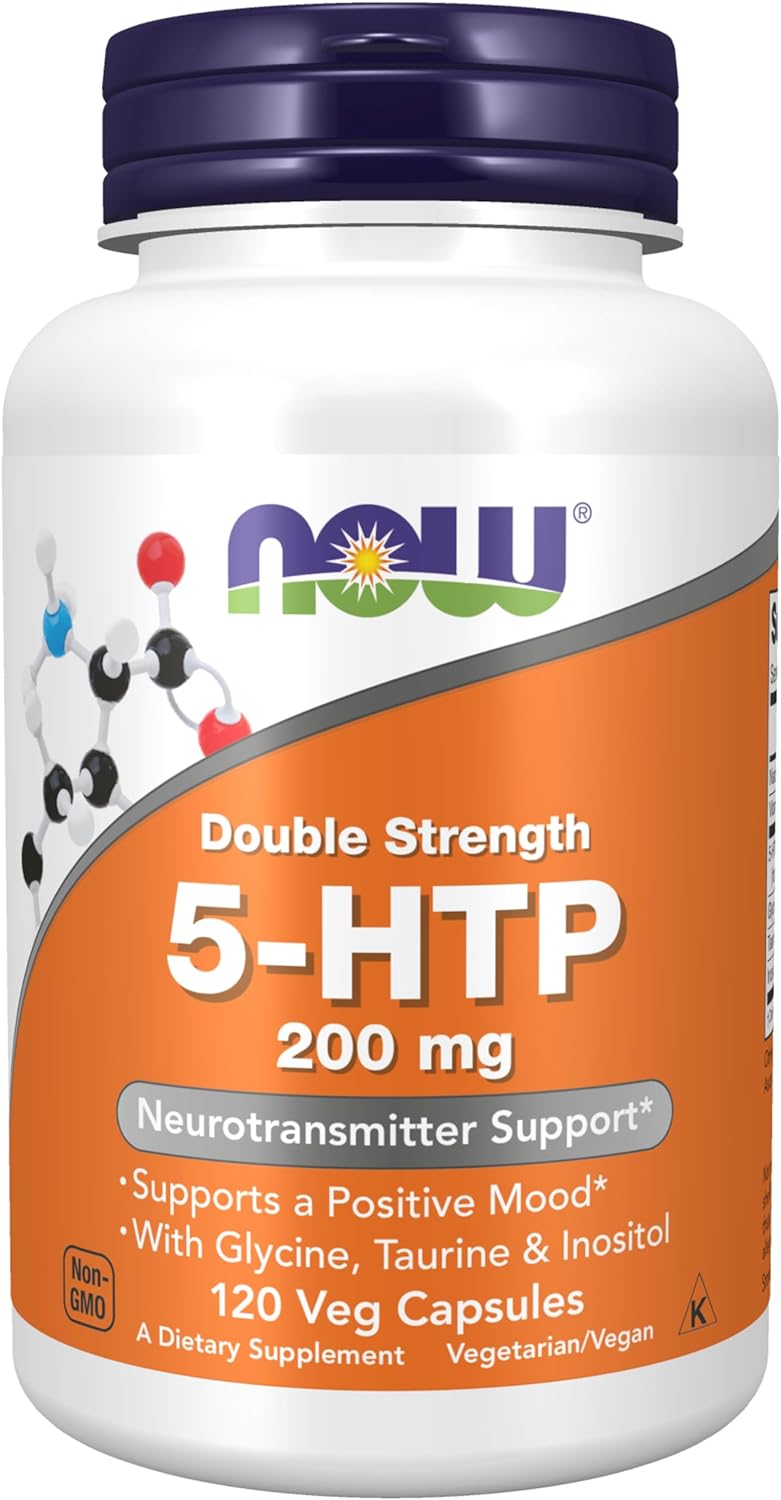 NOW Supplements, 5-HTP (5-hydroxytryptophan) 200 mg, Double Strength, Neurotransmitter Support*, 120 Veg Capsules