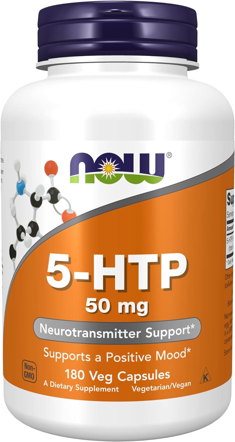 NOW Supplements, 5-HTP (5-hydroxytryptophan) 50 mg, Neurotransmitter Support*, 180 Veg Capsules