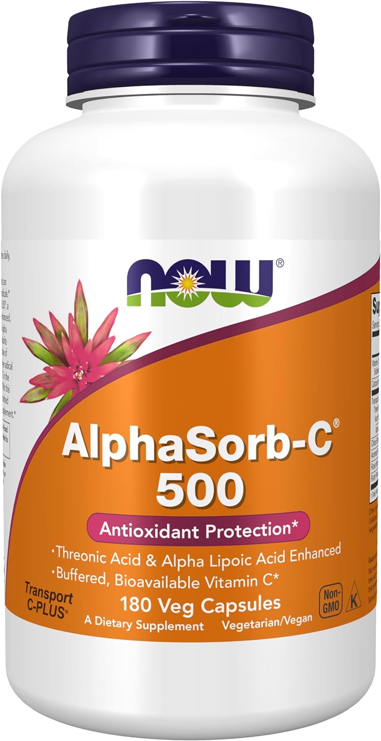 NOW Supplements, AlphaSorb-C 500 mg with Threonic Acid & Alpha Lipoic Acid Enhanced, 180 Veg Capsules