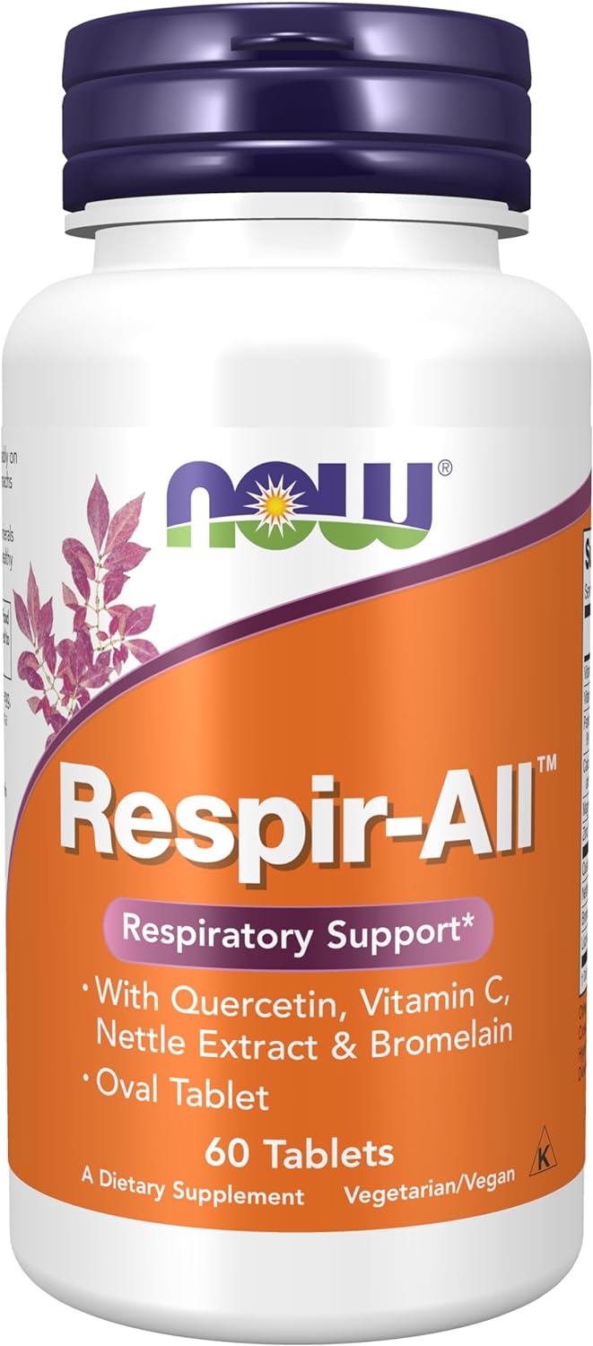 NOW Supplements, Respir-All with Quercetin, Vitamin C, Nettle Extract and Bromelain, Respiratory Support*, 60 Tablets