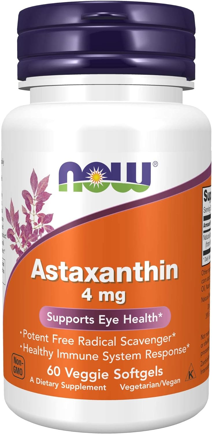 NOW Supplements, Astaxanthin 4 mg, features Zanthin, Supports Eye Health*, 60 Veg Softgels