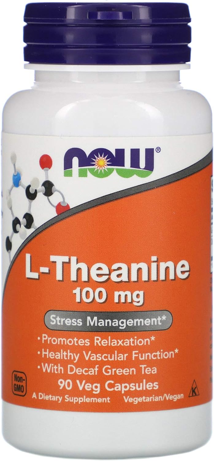 NOW Supplements, L-Theanine 100 mg with Decaf Green Tea, Stress Management*, 90 Veg Capsules