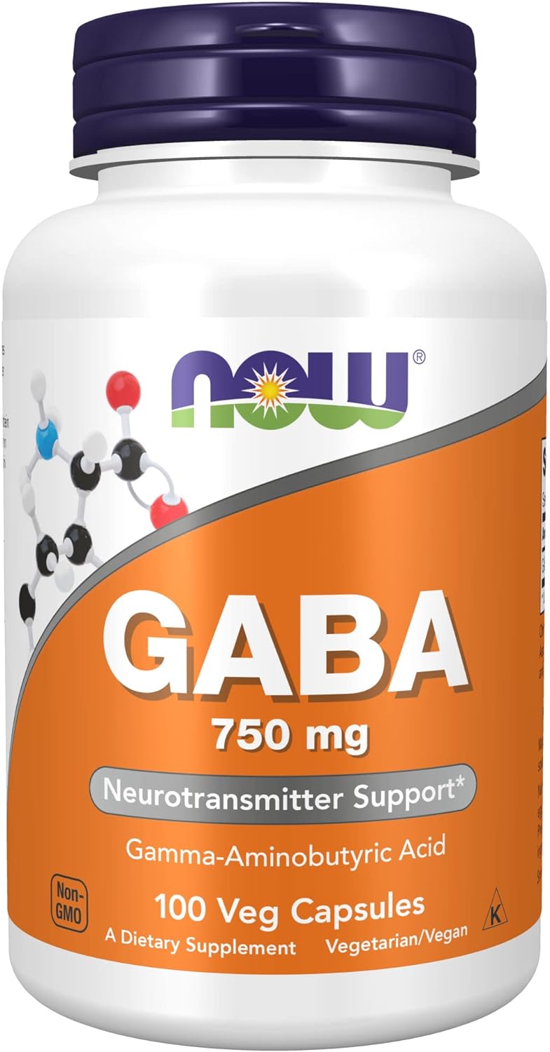 NOW Supplements, GABA (Gamma-Aminobutyric Acid) 750mg, Neurotransmitter Support*, 100 Veg Capsules