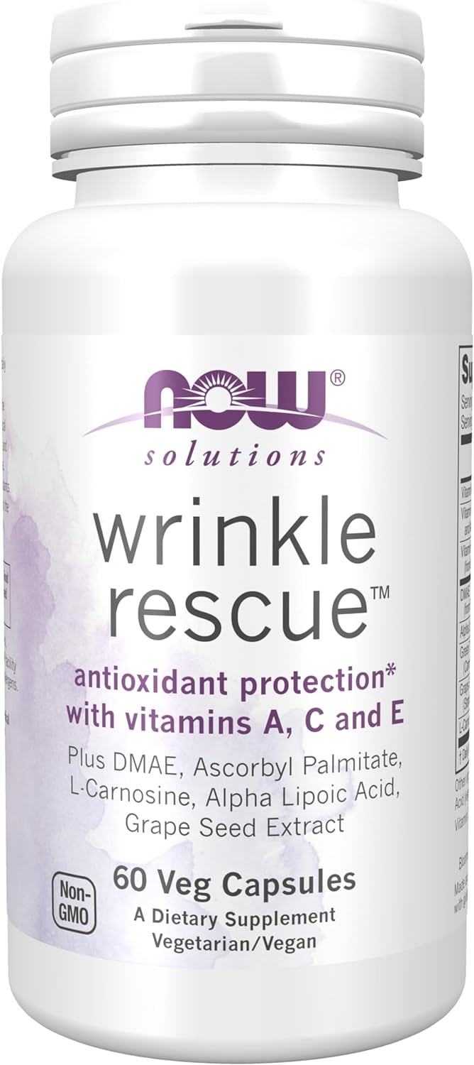 NOW Solutions, Wrinkle Rescue Capsules, Targeted Blend with Vitamins A, C and E, 60 Capsules