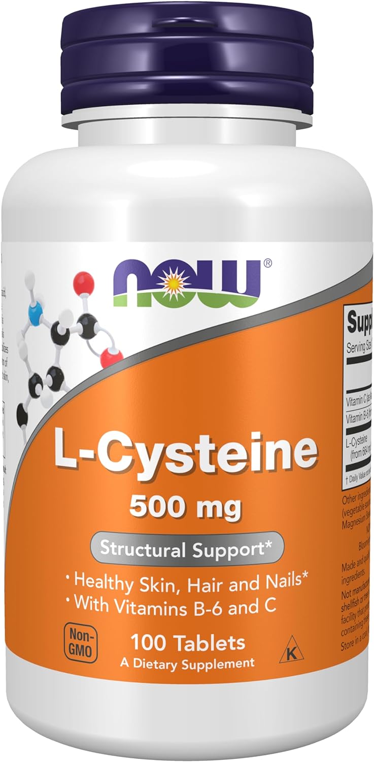 NOW Supplements, L-Cysteine 500 mg with Vitamins B-6 and C, Structural Support*, 100 Tablets