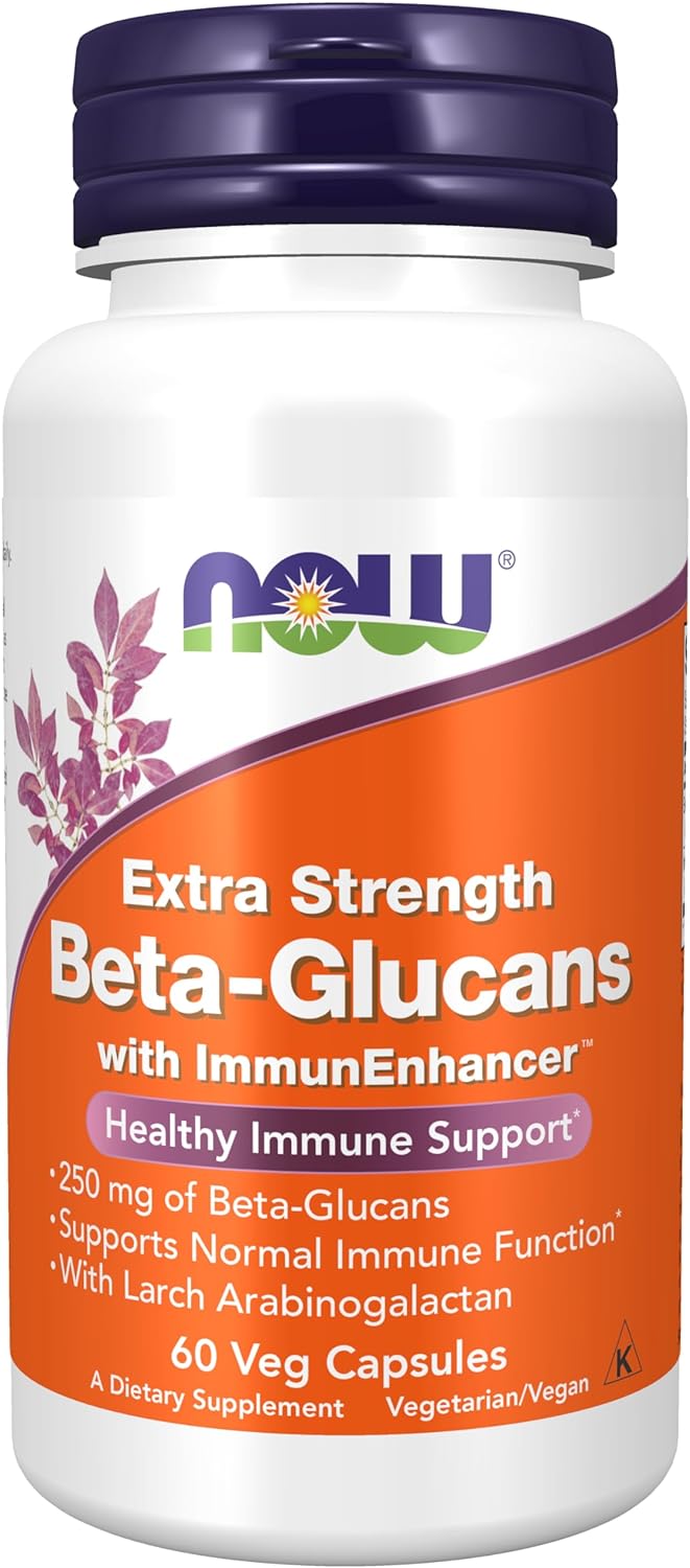 NOW Supplements, Beta-Glucans with ImmunEnhancer with Larch Arabinogalactan, Extra Strength, 60 Veg Capsules