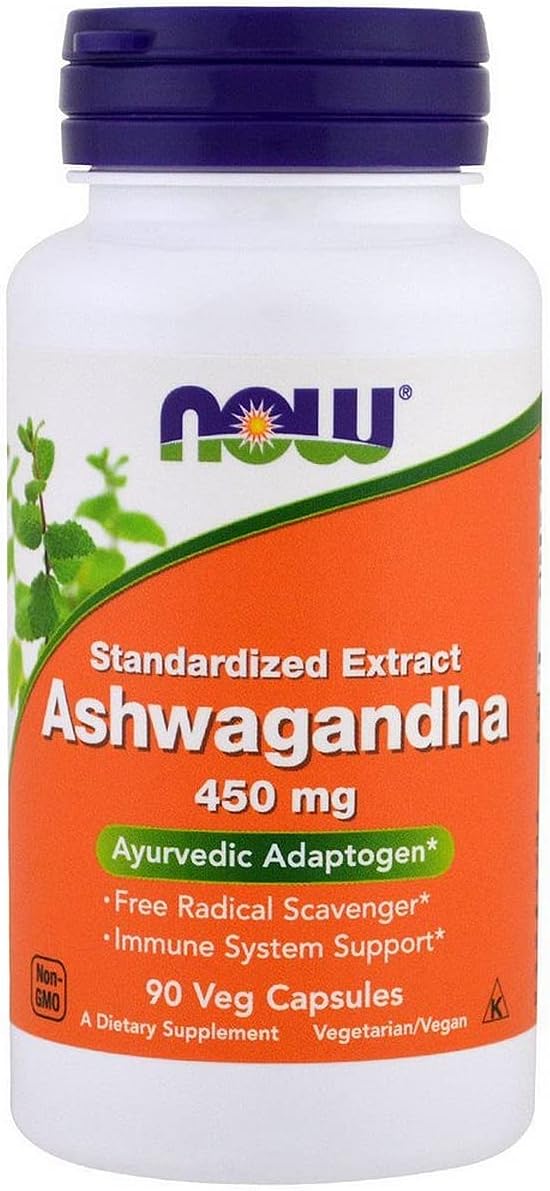 NOW Supplements, Ashwagandha (Withania somnifera) 450 mg (Standardized Extract) for Immune Support ,90 Veg Capsules