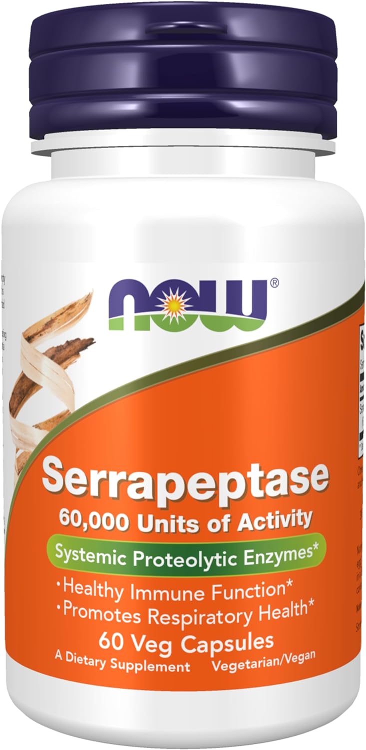 NOW Supplements, Serrapeptase 60,000 Units of Activity, Promotes Respiratory Health and Immune Function*, 60 Veg Capsules