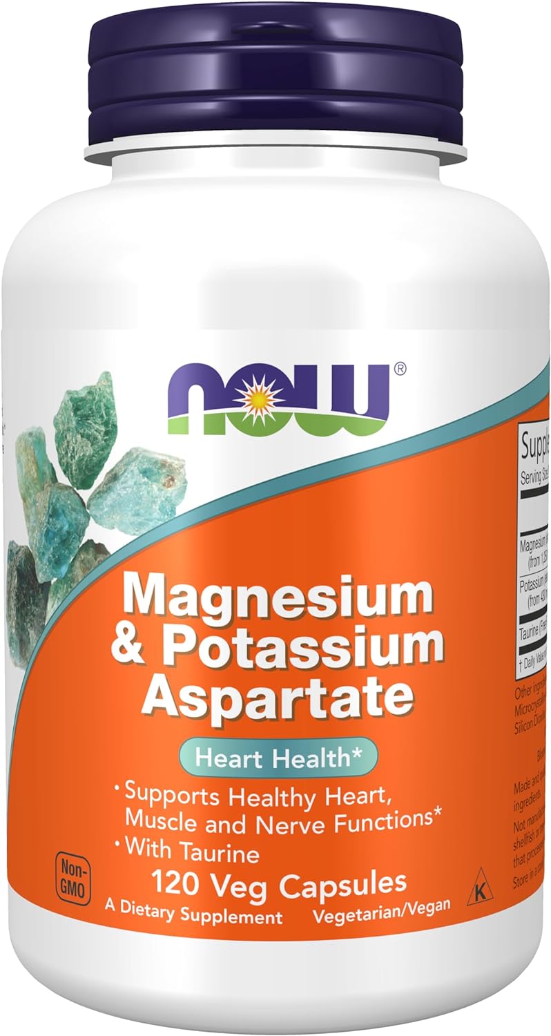 NOW Supplements, Magnesium & Potassium Aspartate with Taurine, Heart Health*, 120 Veg Capsules