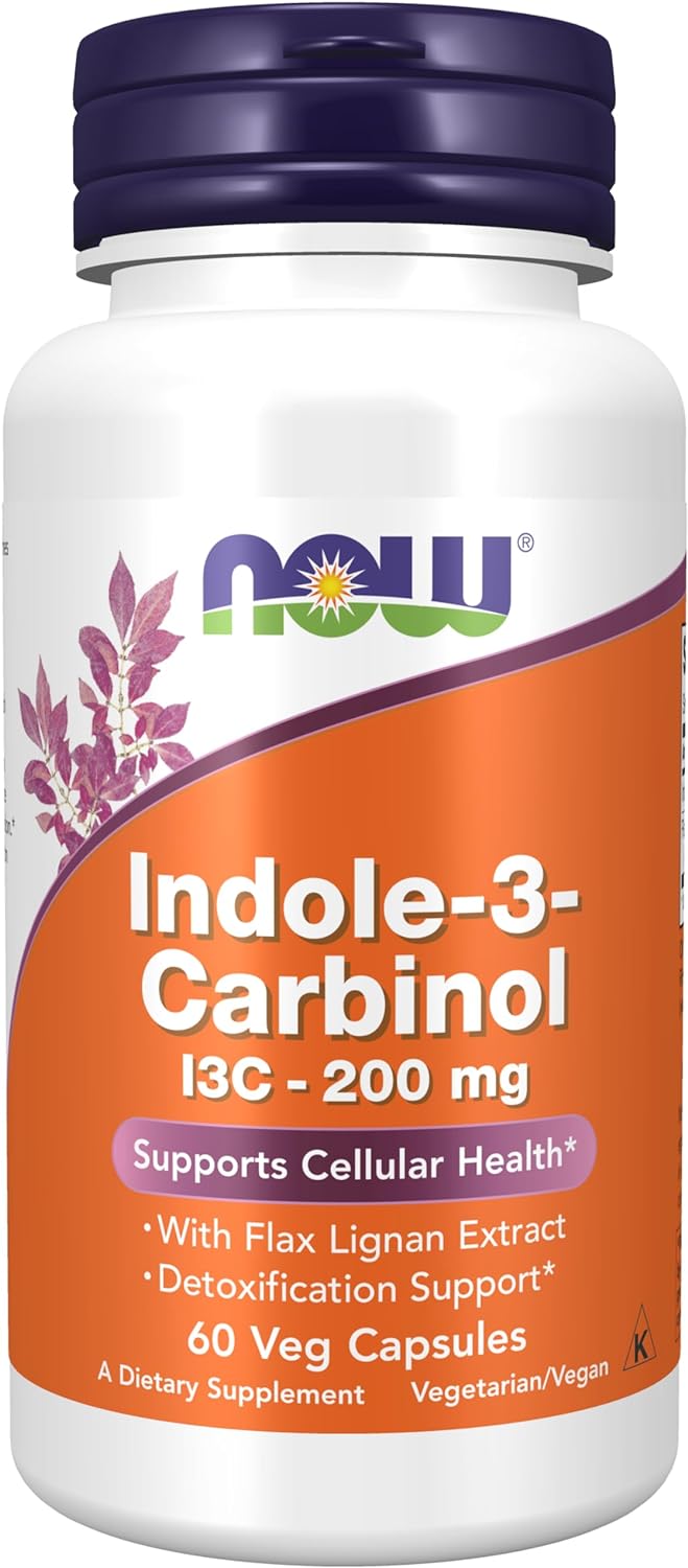 NOW Supplements, Indole-3-Carbinol 200 mg with Flax Lignan Extract, 60 Veg Capsules