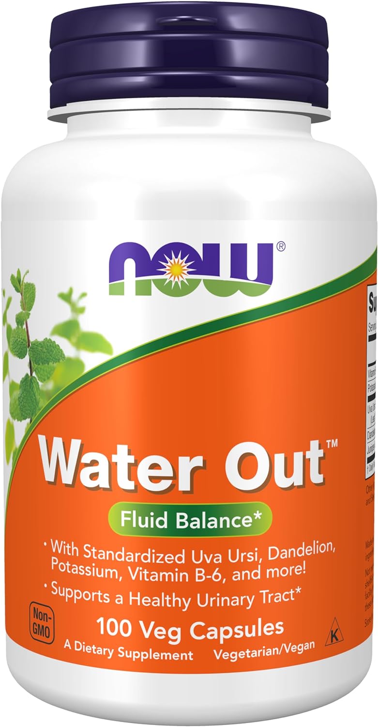 NOW Supplements, Water Out With Standardized Uva Ursi, Dandelion, Potassium and Vitamin B-6, 100 Veg Capsules