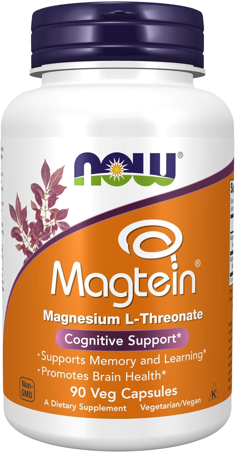 NOW Supplements, Magtein with patented form of Magnesium (Mg), Cognitive Support*, 90 Veg Capsules